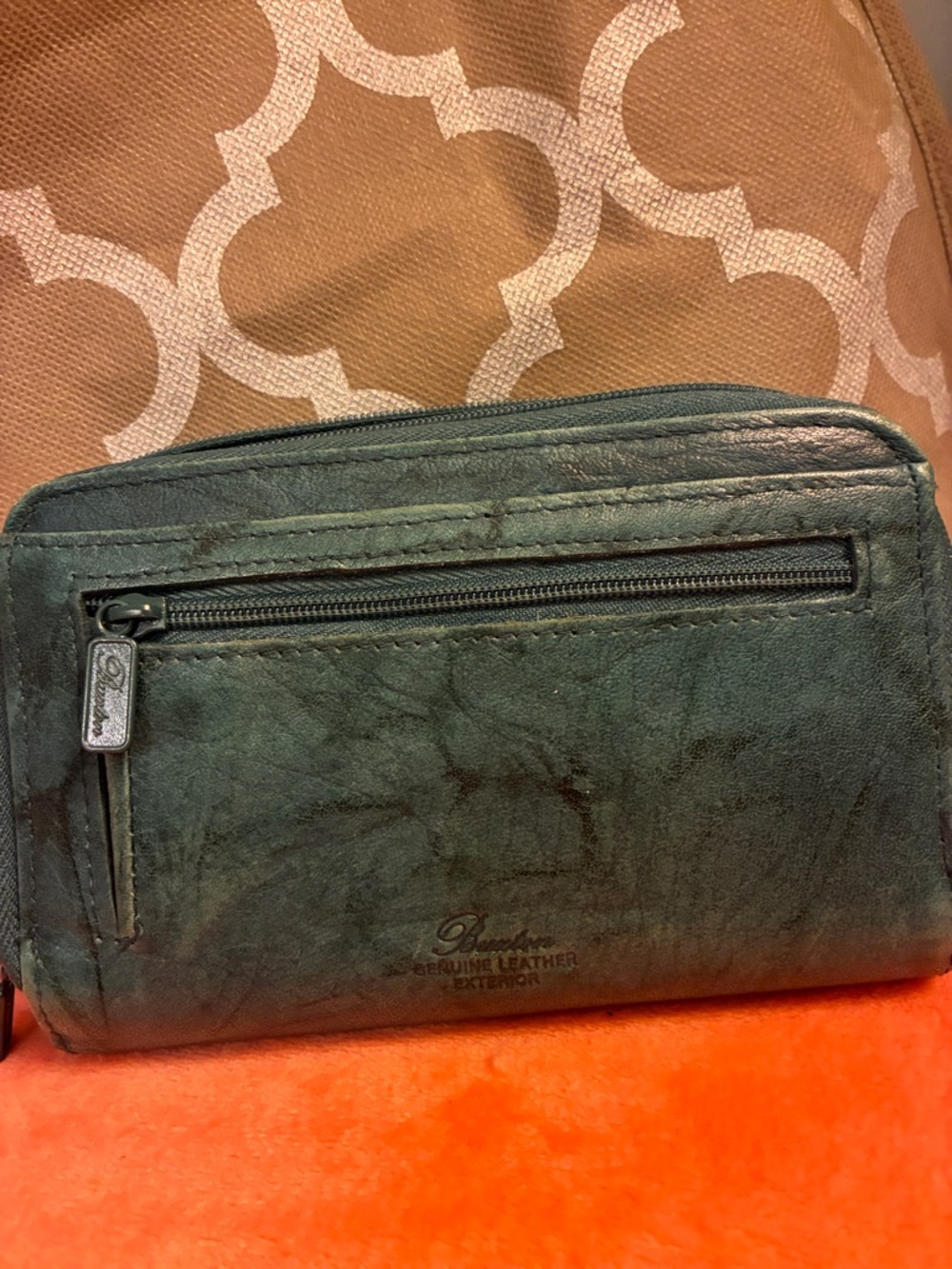 Buxton Dark Teal Genuine Leather Zip Around Wallet